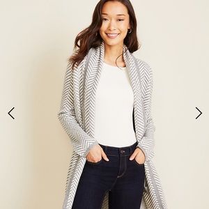Ann Taylor Herringbone Shawl Collar Open Cardigan